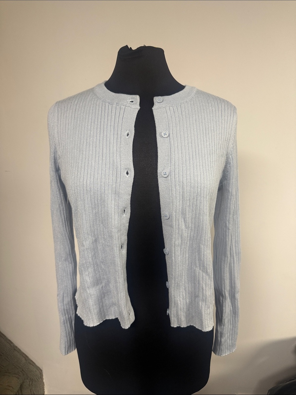 NWT  size large Light Blue Ribbed Button-Front Women's Sweater